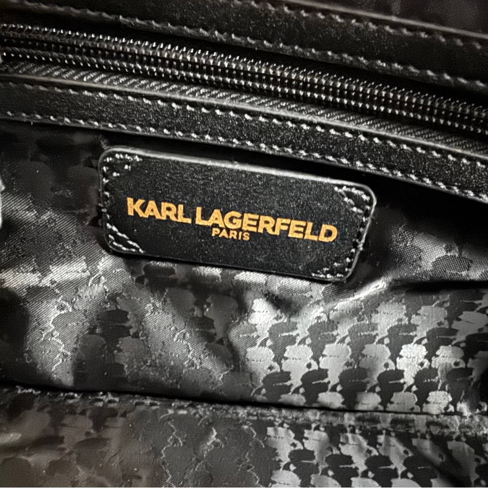 Women KARL LAGERFELD Edgy classic Dark Rock City Genuine Leather Crossbody purse - Picture 6 of 6